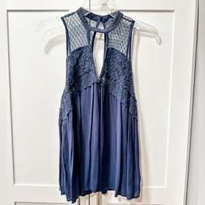American Eagle Outfitters Navy Lace Sleeveless Blouse
